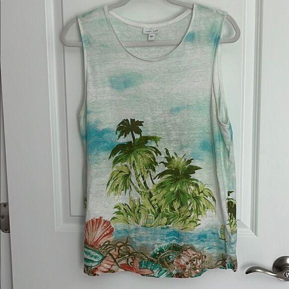 J.Jill Love Linen Tropical Beach Design Sleeveless - Picture 1 of 8
